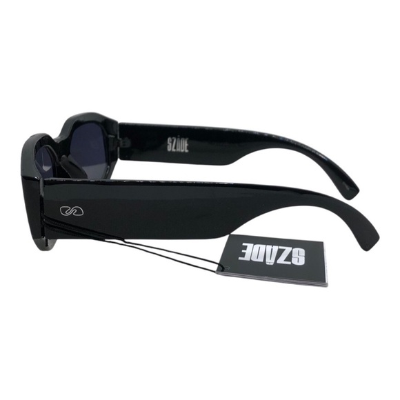 SZADE NIB East Side Black Ink Sustainable On Trend Rectangular Frame Sunglasses - Picture 6 of 8
